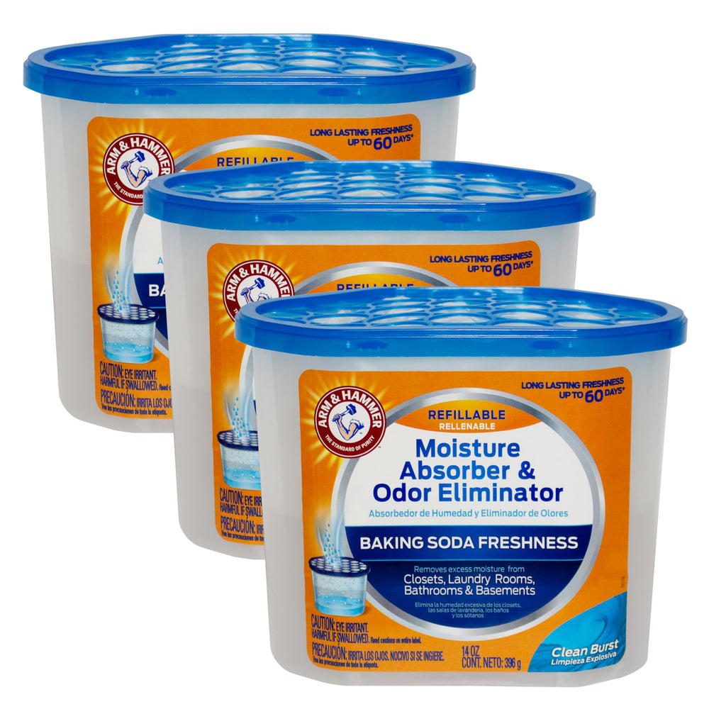 Arm & Hammer front packaging showing three 14 oz tubs and brand benefit