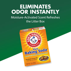 Arm & Hammer being sprinkled into litter box demonstrating odor control benefit