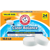 ARM & Hammer front box showing Clear Balance tablets and clear instructions for easier maintenance