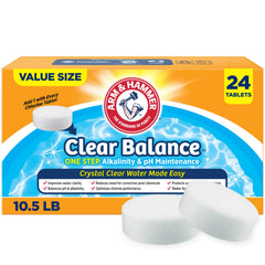 ARM & Hammer front box showing Clear Balance tablets and clear instructions for easier maintenance