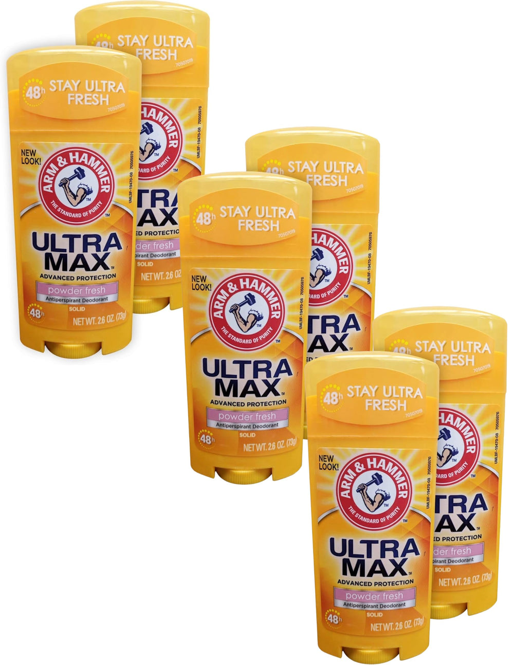 Arm & Hammer Ultra Max front packaging showing pack of six and powder fresh benefit