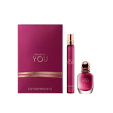 Armani Beauty front packaging showing travel set and elegant branding, convenient portability
