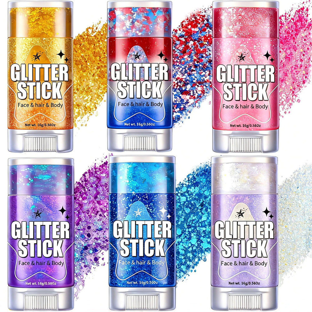 AROIC front packaging showing six colorful glitter sticks for easy selection
