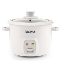 AROMA ARC-302NG front view showing compact cooker and one-touch benefit