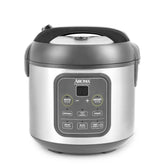 AROMA ARC-994SG front view showing stainless exterior and compact footprint