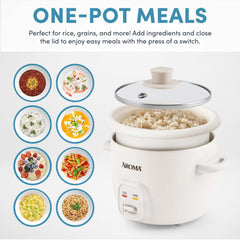 AROMA cooker lid and handle detail for safe lifting and steam control