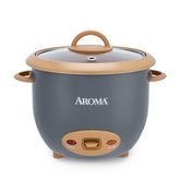 AROMA front view of rice cooker showing compact design and stylish control panel benefit simplicity