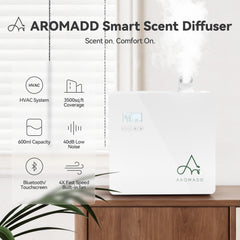 Aromadd close-up of diffuser nozzle illustrating fine dry particle output