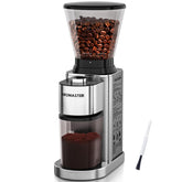 Aromaster front view silver grinder showing controls and compact design benefit convenience