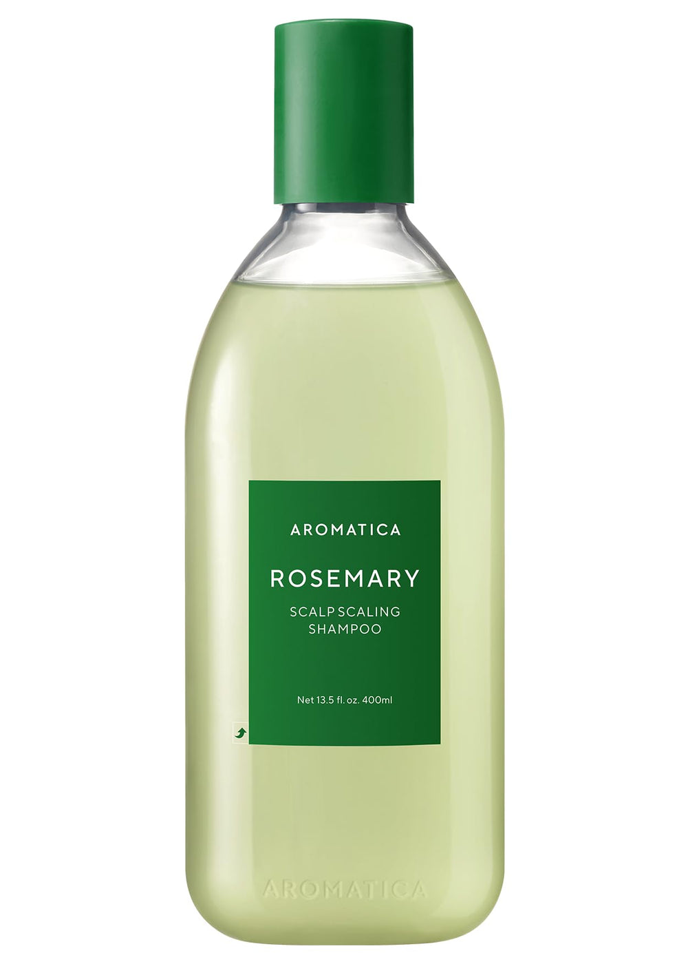 AROMATICA front bottle shot showing clean rosemary shampoo packaging and daily use benefit