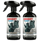 Arrest My Vest front packaging showing two 16 oz bottles and Driftwood scent benefit freshness