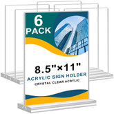 Arrobust front view of six clear acrylic sign holders showing neat display benefit