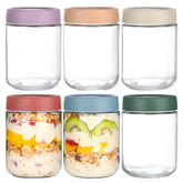 Artcochan front view of six 16 oz glass jars showing clear bodies and lids for organized storage