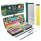 Artecho front tin case showing organized 100-color palette and portability benefit