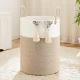 Artfeel front view woven cotton basket showing neutral decor and storage benefit
