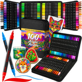 ARTISTRO front packaging showcasing 100-color set and storage bag for easy transport