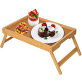 Artmeer bamboo bed tray front view showing natural finish and stability
