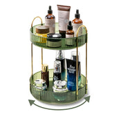 Asayuee front view of green 2-tier rotating vanity organizer showing neat storage benefit