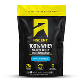 Ascent unflavored tub front view showing label and size, clear product identity