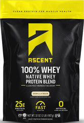 Ascent front pouch showing label, clean ingredients and benefits