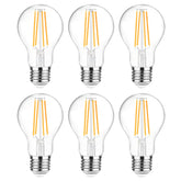 Ascher clear glass A19 bulb front view showing classic filament and glow benefit