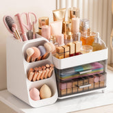 Asdbko front view of clear vanity organizer showing neat display and easy access