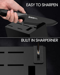 Astercook built-in sharpener closeup showing quick maintenance convenience