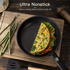 Astercook pan with detachable handle attached showing secure grip for safe cooking