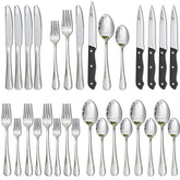 Astercook full flatware set front view showing all 24 pieces and balanced design benefit