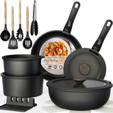 Astercook front view of full 21-piece set showing space-saving design and versatility