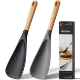 Astercook front view of two spoonulas showing packaging and versatile design benefit