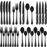 Astercook full 24-piece set laid out showing black mirror-polished finish, elegant presentation