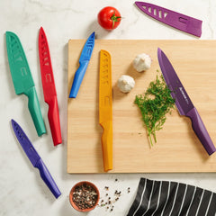 Astercook six knives with color-matched blade guards for safe storage