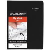 AT-A-GLANCE front cover view showing durable black faux-leather and professional look