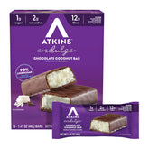 Atkins bar front packaging showing 16-count carton and convenience benefit