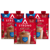 Atkins strong front packaging showing 12 pack, easy grab-and-go benefit