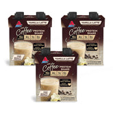 Atkins vanilla latte front packaging showing flavor and protein benefit