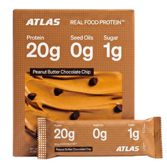 Atlas Protein Bar front packaging showing flavor and protein callouts for quick selection