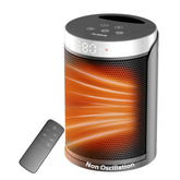 AUBKN front view compact space heater showing controls and fast warmth benefit