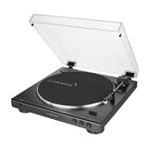 Audio-Technica AT-LP60X front view showing platter and controls, precise playback benefit
