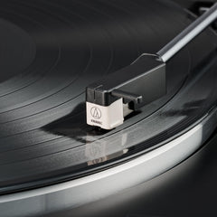 Audio-Technica close-up of the 0.6 mil conical tip highlighting precise groove contact