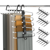 AUFETQ front view of 4-pack pants hanger showing space-saving tiers and black finish
