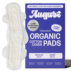August front packaging 36ct showing organic pads and eco-friendly branding for clarity