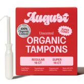 August front packaging showing 36-pack and cotton benefits