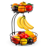 Auledio front view showing black two-tier basket and organized fruit for neat storage