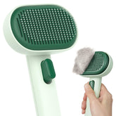 Aumuca brush front view in forest green showing compact design and benefits