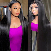 AUOU front view 30 inch lace front wig showing natural hairline and length