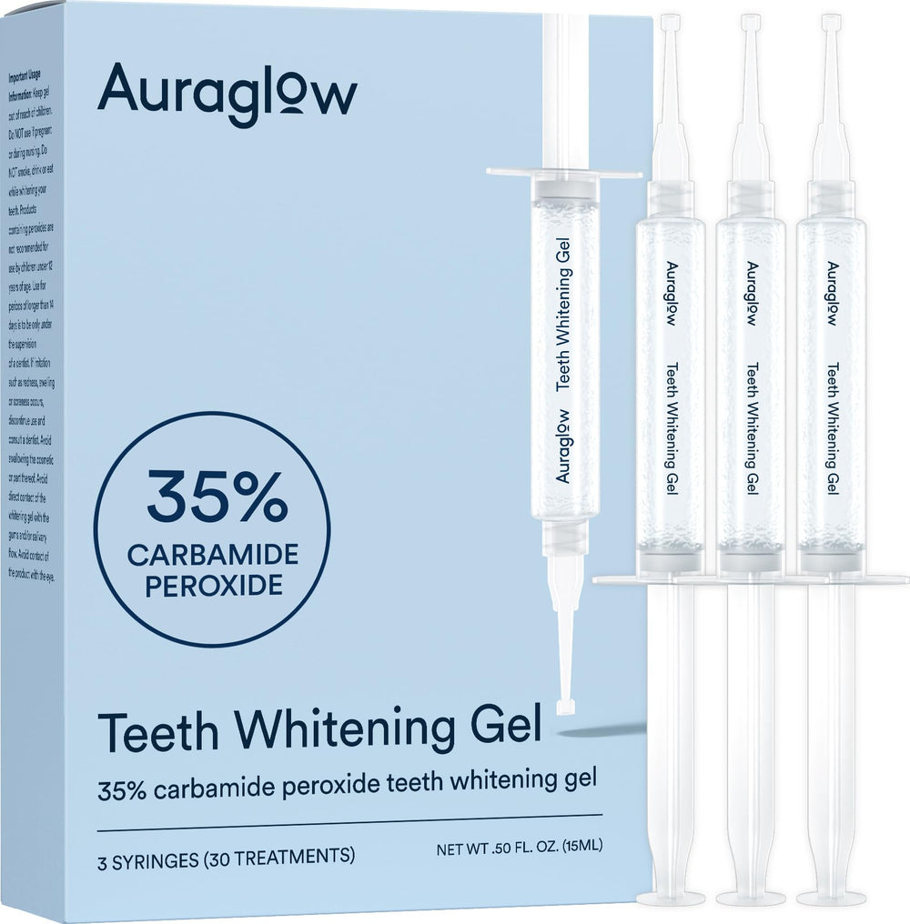 Auraglow front packaging showing three syringes and benefits