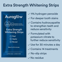 Auraglow whitening strip close-up on fingers, demonstrates thin flexible fit