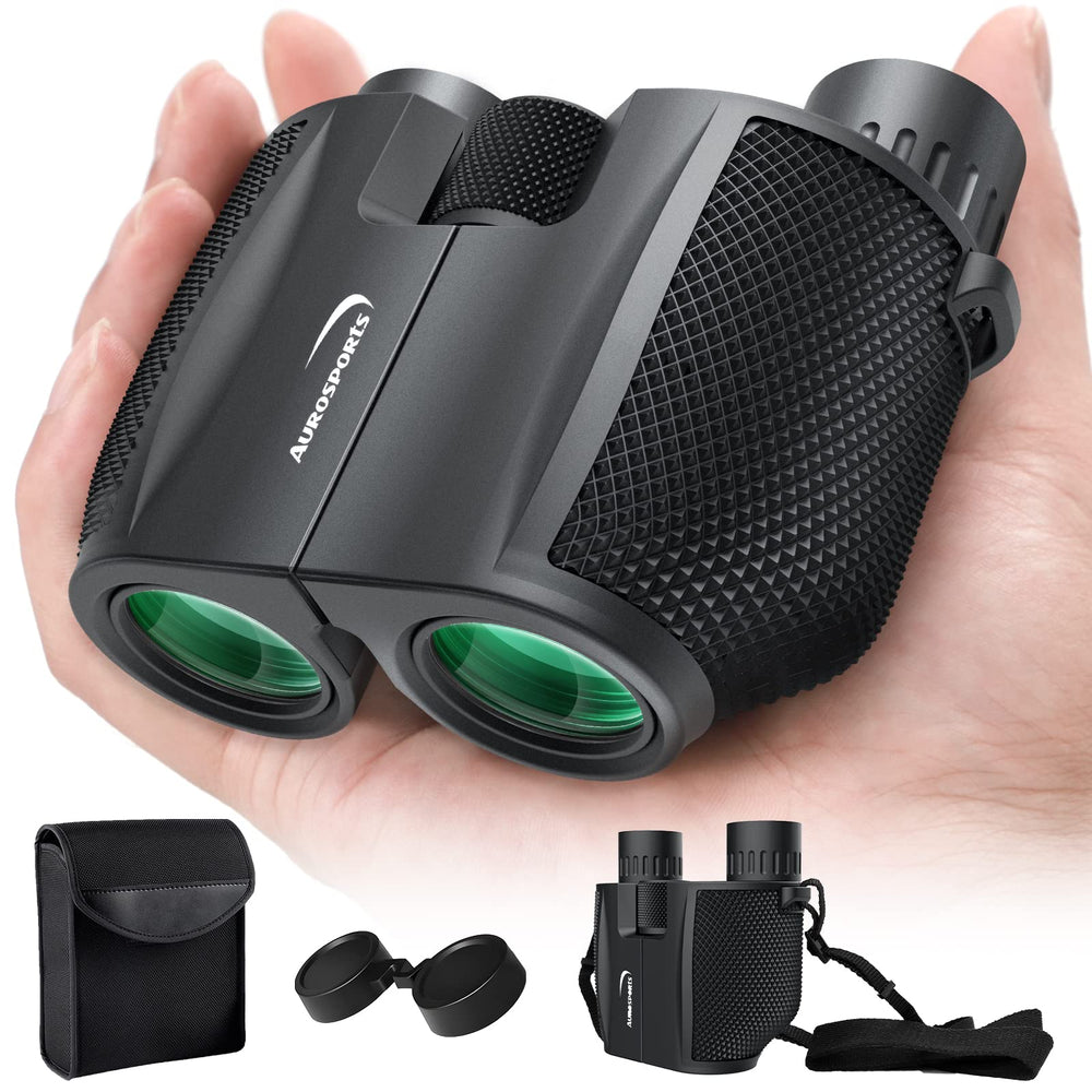 Aurosports front view showing compact binoculars and carrying benefits